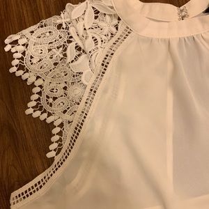 EXPRESS OFF WHITE CROCHET SLEEVES SHEER BLOUSE